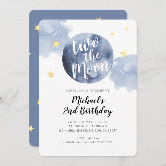 Two the Moon Baby 2nd Birthday Invitation (Front/Back)