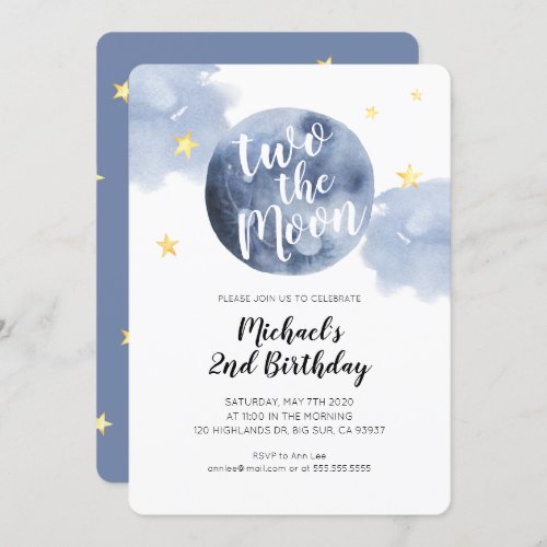 Two the Moon Baby 2nd Birthday Invitation