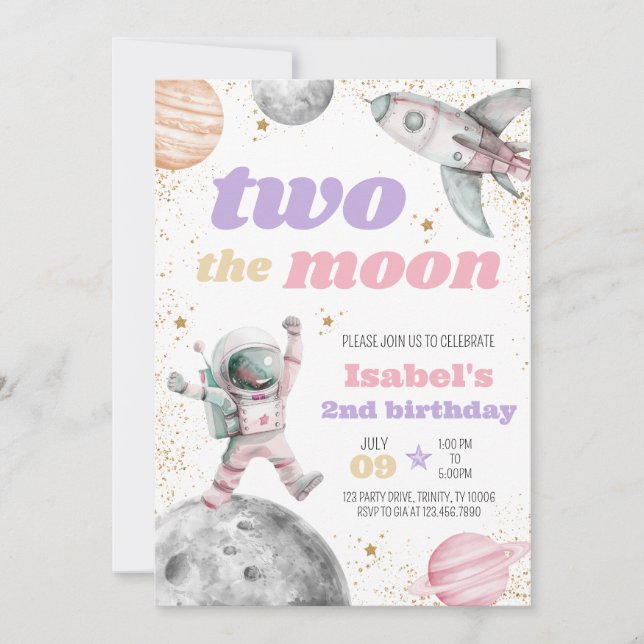 Two the Moon Birthday Invitation (Front)
