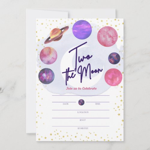 Two the Moon Birthday Party Fil In  Invitation