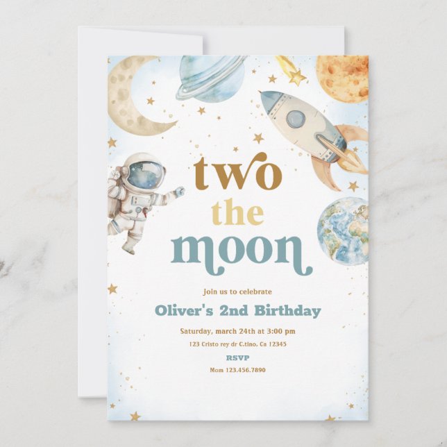 Two the Moon Birthday Party Invitation (Front)