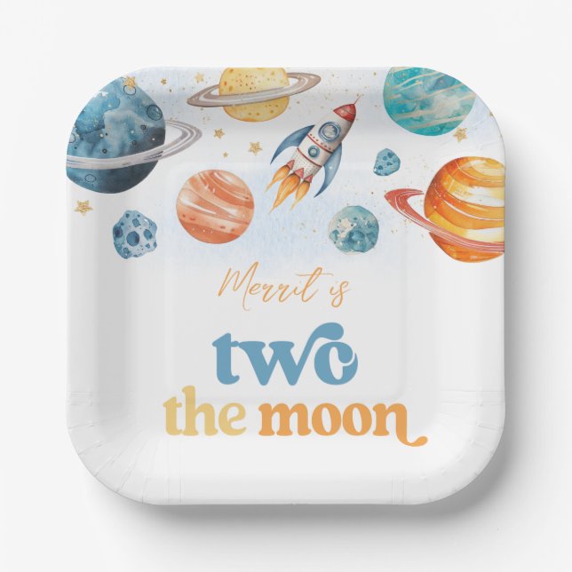 Two the Moon Birthday Party Plates (Front)