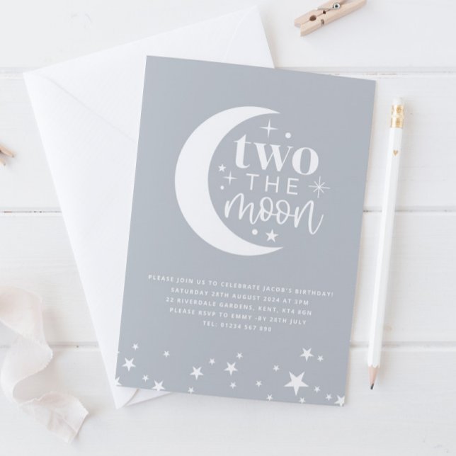 Two The Moon Blue Birthday Invitation (Creator Uploaded)