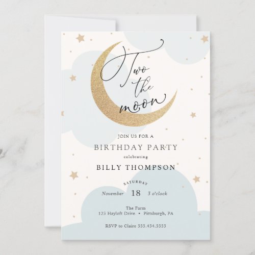 Two the Moon Blue Second Birthday invitation