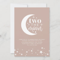 Two The Moon Blush Pink Birthday Invitation