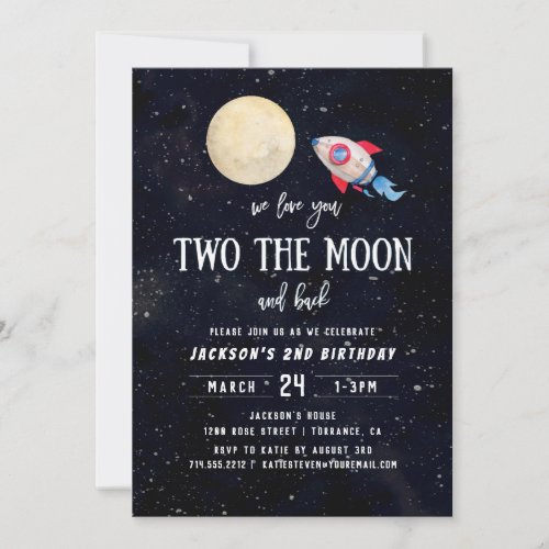 Two The Moon Boy 2nd Birthday Party Invitation