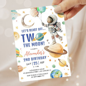 Two The Moon! Boy Astronaut Space 2nd Birthday  Invitation