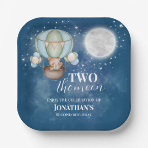 Two The Moon Boy Bear Balloon 2nd Birthday Paper Plates