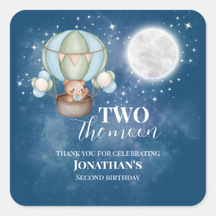 Two The Moon Boy Bear Balloon 2nd Birthday Square Sticker