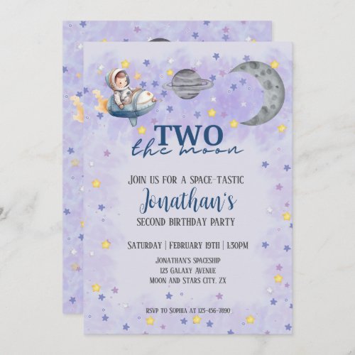 Two The Moon Boy Space Rocket 2nd Birthday  Invitation