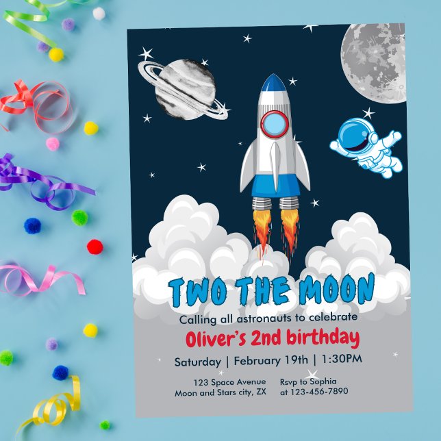 Two The Moon Boy Space Rocket 2nd Birthday  Invitation (Creator Uploaded)