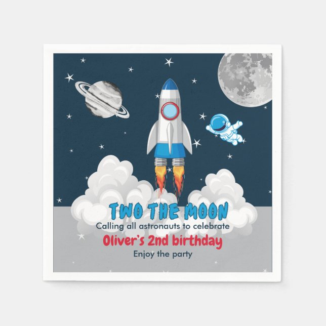 Two The Moon Boy Space Rocket 2nd Birthday  Napkins (Front)