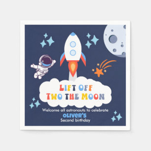 Two The Moon Boy Space Rocket Lift Off 2nd Bday Napkins