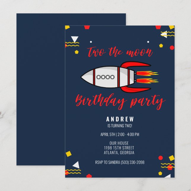 Two the Moon Boys Space 2nd Birthday Party Invitation (Front/Back)
