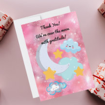 Two the Moon Cute Birthday photo thank you card