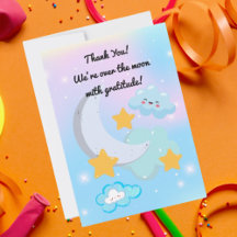 Two the Moon Cute Birthday photo thank you card