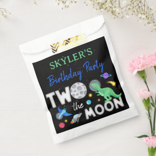 Two The Moon Dinosaur Astronaut 2nd Birthday Favor Bag