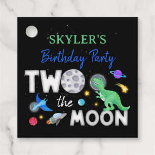 Two The Moon Dinosaur Astronaut 2nd Birthday Favor Tags