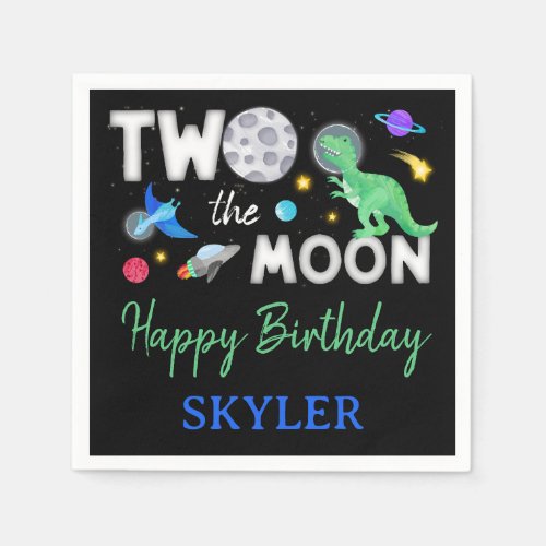 Two The Moon Dinosaur Astronaut 2nd Birthday Napkins