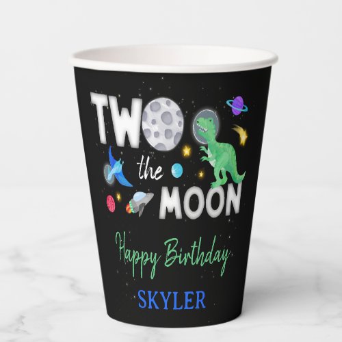 Two The Moon Dinosaur Astronaut 2nd Birthday Paper Cups