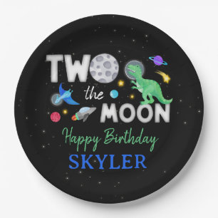 Two The Moon Dinosaur Astronaut 2nd Birthday Paper Plates