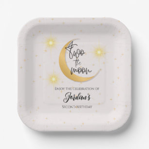 Two The Moon Elegant Gender Neutral 2nd Birthday Paper Plates