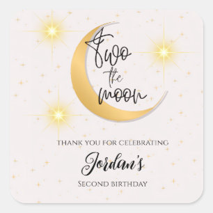 Two The Moon Elegant Gender Neutral 2nd Birthday Square Sticker