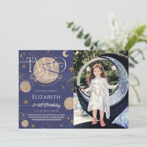 Two The Moon Galaxy Birthday Photo Invitation