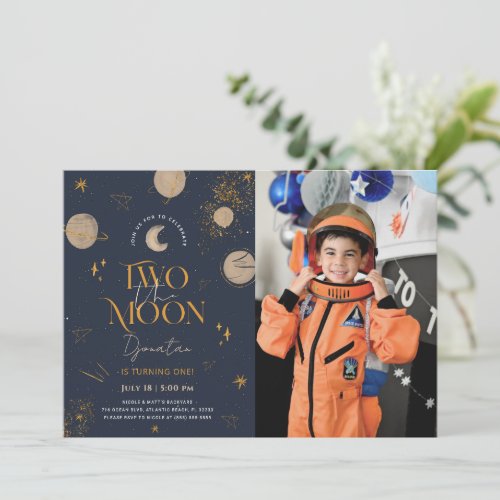 Two The Moon Galaxy Birthday Photo Invitation