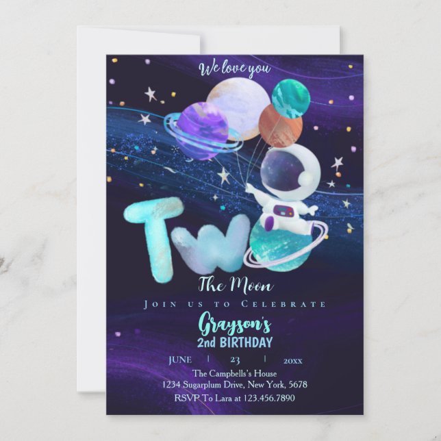 Two The Moon Galaxy Outer Space  Invitation (Front)