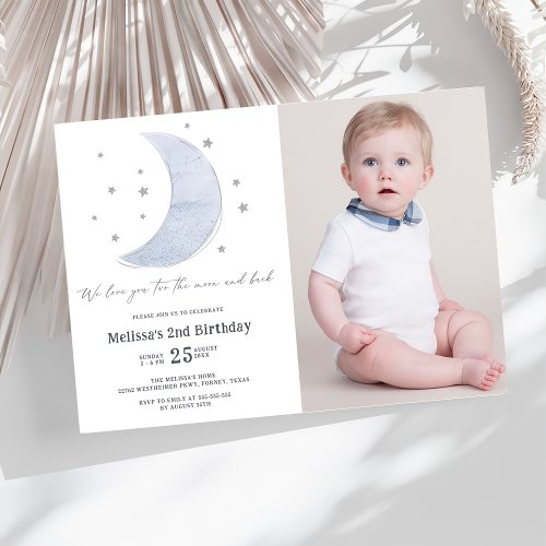 Two The Moon Gender Neutral 2nd Birthday Party Invitation