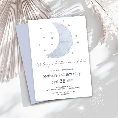 Two The Moon Gender Neutral 2nd Birthday Party Invitation