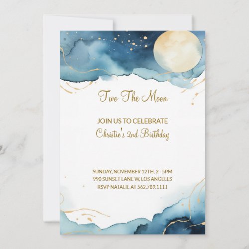 Two The Moon Girl 2nd Birthday Party Invitation