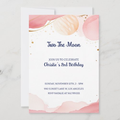 Two The Moon Girl 2nd Birthday Party Invitation