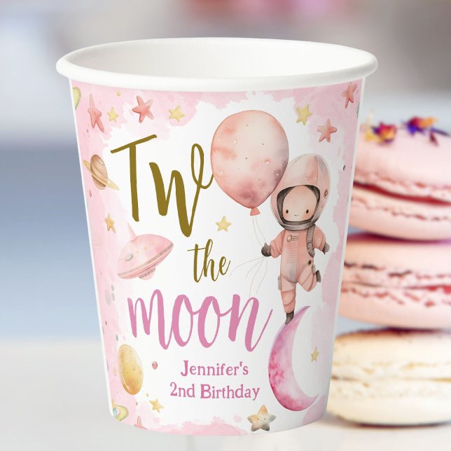 Two The Moon! Girl Astronaut Space 2nd Birthday Paper Cups (Creator Uploaded)