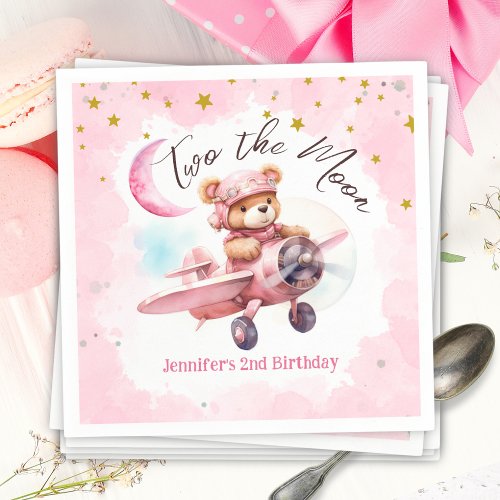 TWO the Moon  Girl Pink 2nd Birthday Napkins