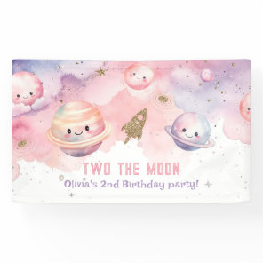 Two the Moon Girl Planets Space 2nd Birthday Banner