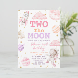 Two the Moon Girl Space 2nd Birthday Invitation