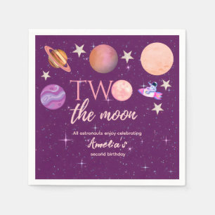 Two The Moon Girl Space Pink Planets 2nd Bday Napkins