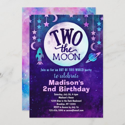 TWO the Moon Girls 2nd Birthday Party Invitation