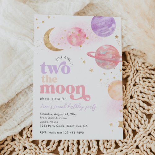 Two the Moon Girls Birthday Invitations