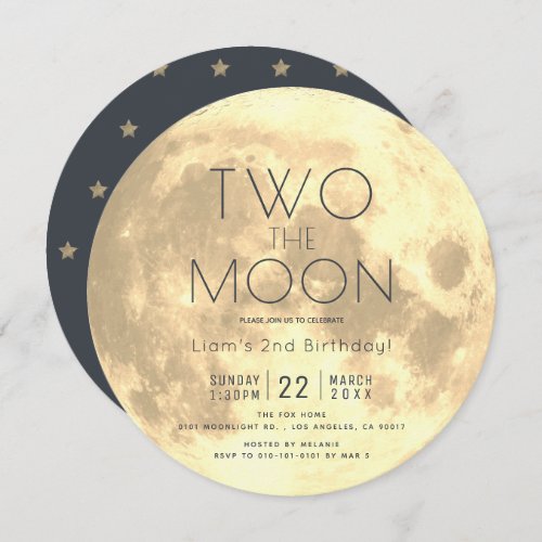Two the Moon Gold Boy 2nd Birthday Circle Invitation