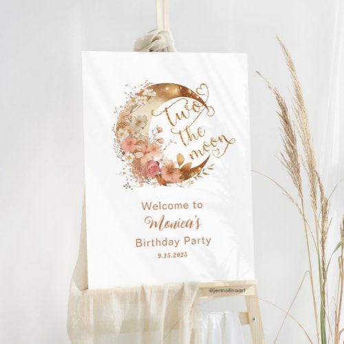 Two the moon gold girl birthday welcome foam board