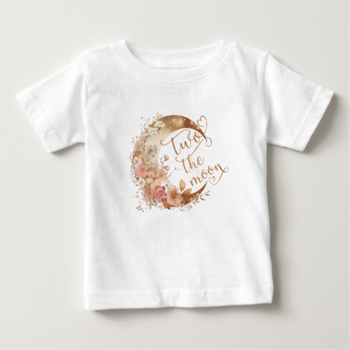 Two the moon gold pink girl 2nd birthday baby T_Shirt