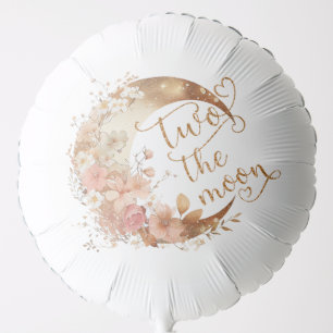 Two the moon gold pink girl 2nd birthday party balloon