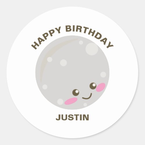 Two the Moon Kawaii 2nd Birthday Space Galaxy Cute Classic Round Sticker