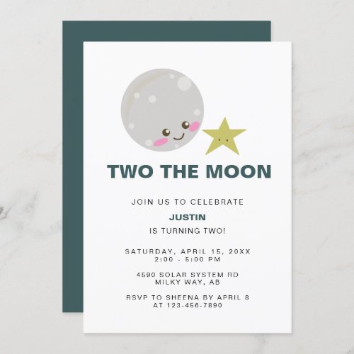 Two the Moon Kawaii 2nd Birthday Space Galaxy Cute Invitation