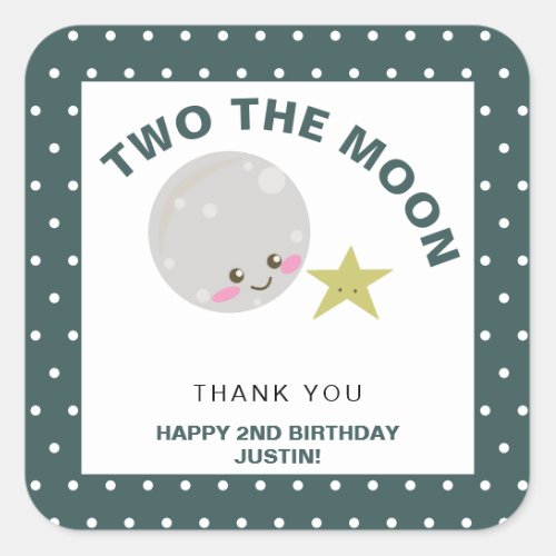 Two the Moon Kawaii 2nd Birthday Space Galaxy Cute Square Sticker