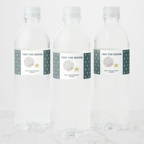 Two the Moon Kawaii 2nd Birthday Space Thank you Water Bottle Label