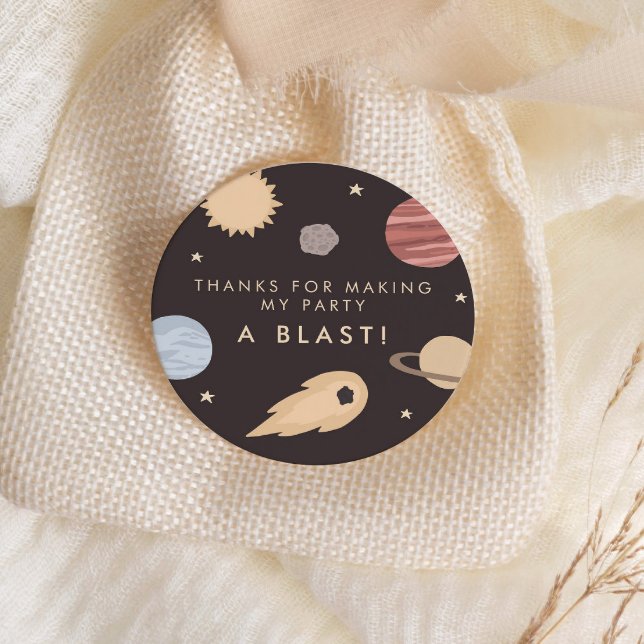 Two the Moon Kids Outer Space Birthday Favor Classic Round Sticker (Fun & fully customizable!)